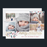 Guld Red Berries 5 Photo Collage | GOD JUL Julkort<br><div class="desc">Det här vita och festliga 5-fotokortet har en fotokollage,  vinbär och säger God jul och Gott nytt år!</div>