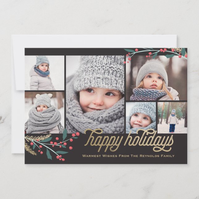 Guld Red Berries 6 Photo Collage | GLAD HELG Julkort (Framsida)