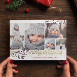Guld Red Berries 6 Photo Collage | GOD JUL Julkort<br><div class="desc">Det här nyfikna och festliga 6-fotokortet har en fotokollage,  vinbär och säger God jul och Gott nytt år!</div>