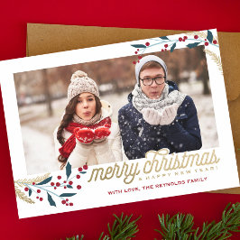 Guld Red Berries Photo Ram | GOD JUL Julkort