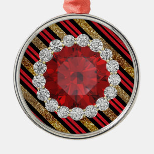 Guld Red & Black Faux Glitter Ruby & Diamonds Julgransprydnad Metall