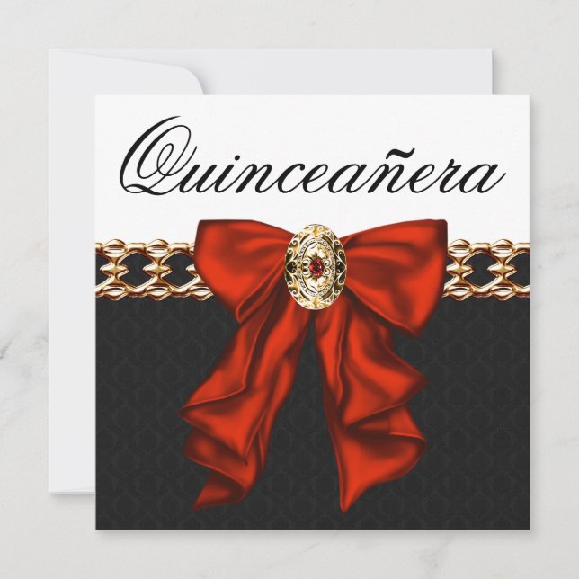 Guld Red Black White Quinceanera Inbjudningar (Framsida)