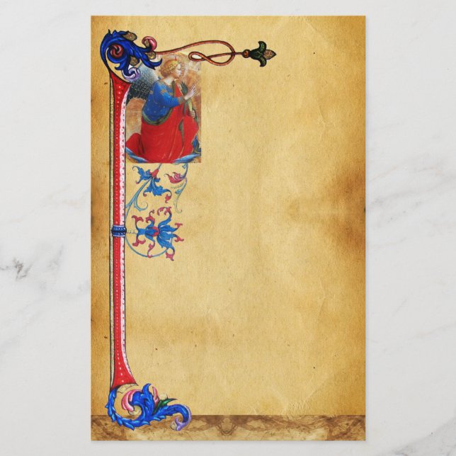 GULD RED BLUE CHRISTMAS ANGEL BLOMMIGT PARCHMENT BREVPAPPER (Framsida)