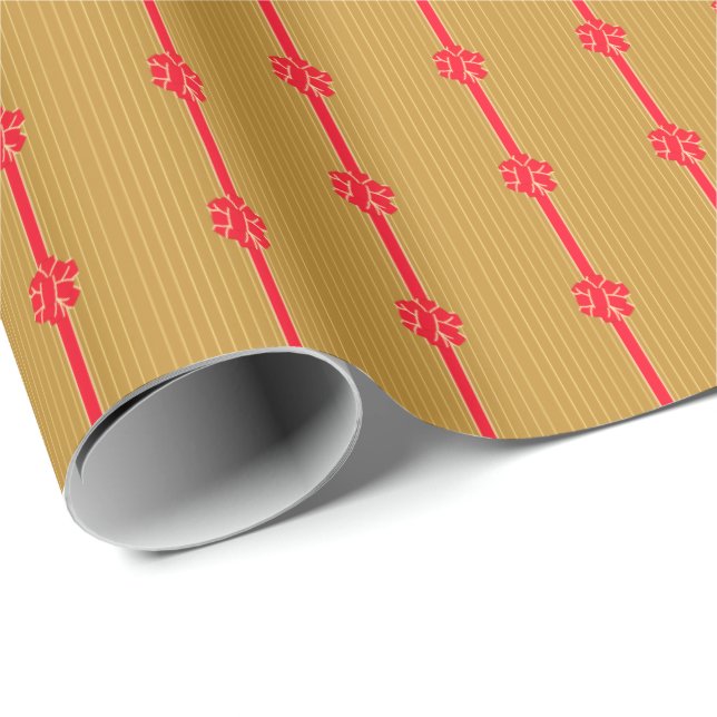 Guld & Red Bow Presentpapper (Rullad Hörn)