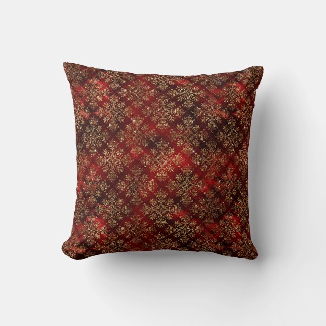 Guld Red Burgundy Metallic Damask Elegant Chic Kudde (Framsida)