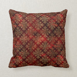 Guld Red Burgundy Metallic Damask Elegant Chic Kudde