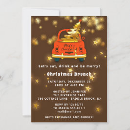 Guld Red Car God jul Brunch Dinner Brown Inbjudningar