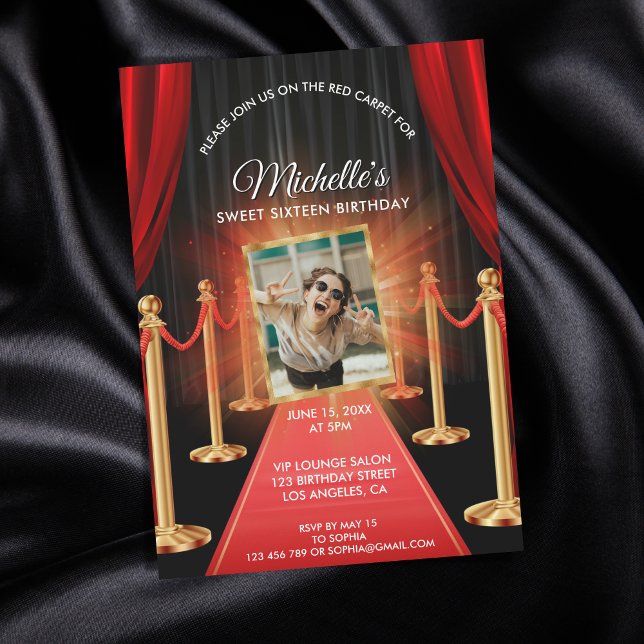 Guld Red Carpet Sweet sixteen Movie Födelsedagsfes Inbjudningar (red carpet hollywood party)
