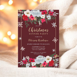 Guld Red Chic blommigt snowflake-jul Inbjudningar