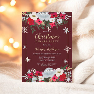 Guld Red Chic blommigt snowflake-jul Inbjudningar