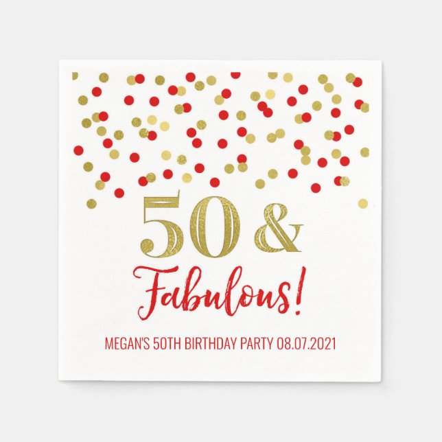 Guld Red Confetti 50 & Fabulous Birthday Pappersservett (Framsidan)