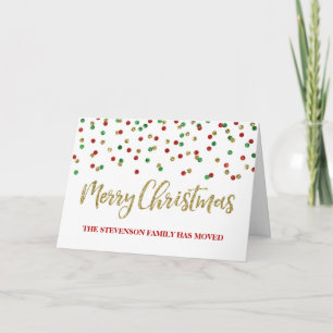 Guld Red Confetti God jul Ny adress Helgkort