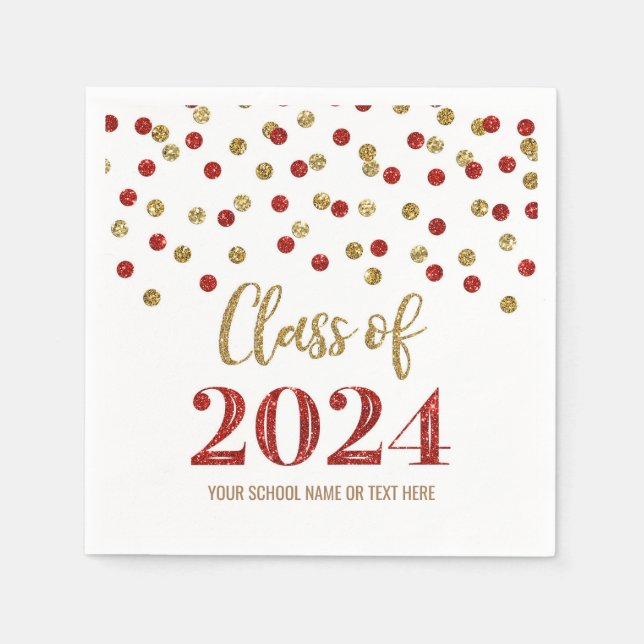 Guld Red Confetti klass 2024 Napkins Pappersservett (Framsidan)