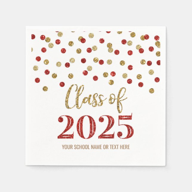 Guld Red Confetti klass 2025 Napkins Pappersservett (Framsidan)