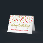 Guld Red Confetti sister Birthday Card Kort<br><div class="desc">Födelsedag för syster med guld och röd modern konfessioner mönster.</div>