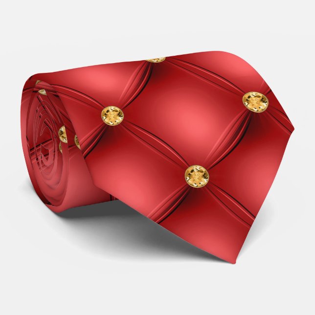 Guld Red Diamonds Tuftad Faux Leather Neck Tie Slips (Rullad)