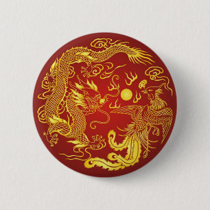 Guld Red Dragon Phoenix Chinese Wedding Favor Knapp