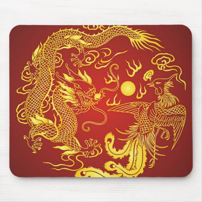 Guld Red Dragon Phoenix Chinese Wedding Favor Musmatta (Framsidan)