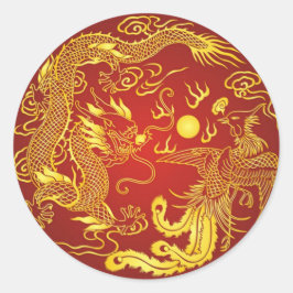 Guld Red Dragon Phoenix Chinese Wedding Favor Runt Klistermärke