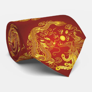 Guld Red Dragon Phoenix Chinese Wedding Favor Slips