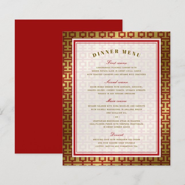 Guld Red Dubbla Happity Chinese Bröllop Menu (Fram/baksida)