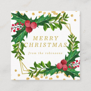 Guld Red Family God jul Holly Glitter Fyrkantigt Visitkort