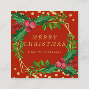 Guld Red Family God jul Holly Glitter Fyrkantigt Visitkort