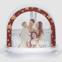 Guld Red Family Photo God jul Snö Globe