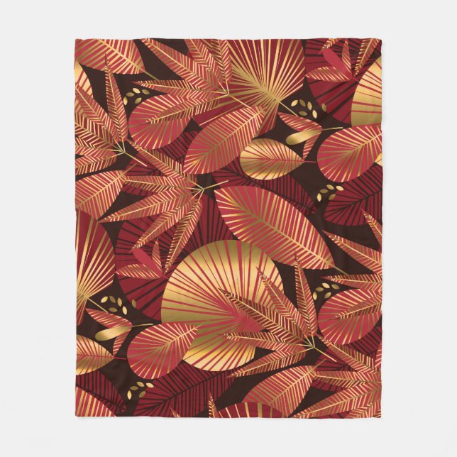 Guld Red, Geometric Tropical Mönster. Fleecefilt (Framsidan)