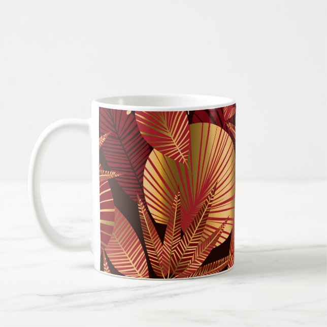Guld Red, Geometric Tropical Mönster. Kaffemugg (Vänster)