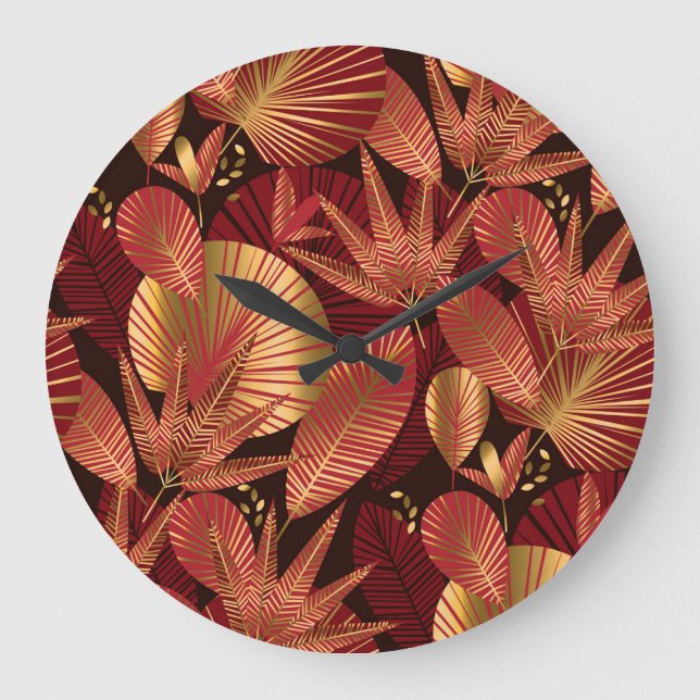 Guld Red, Geometric Tropical Mönster. Stor Klocka (Framsida)