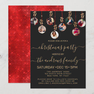 Guld Red Glitter Hanging Ornaments Foto jul Inbjudningar