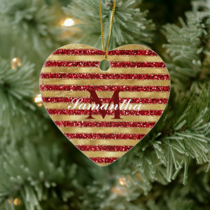 Guld Red Glitter Rand Monogram Julgransprydnad Keramik