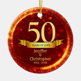 Guld & Red Glitter Redigera år Bröllop Julgransprydnad Keramik