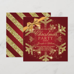 Guld Red Glitter & Ribbon   Julafton Julfest Inbjudningar