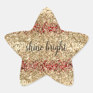 Guld Red Glitzy Glitter Gnistra Confetti Shine Stjärnformat Klistermärke