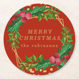 Guld Red God jul Party Holly Glitter Underlägg Papper Rund