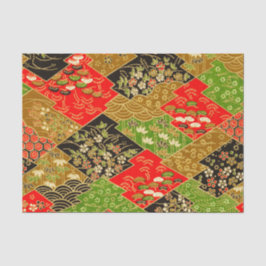 Guld Red Grönt Japansk Kimono Blommigt Decoupage