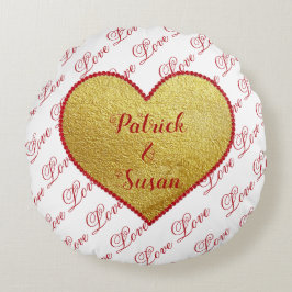 Guld Red Heart Cute Elegant Modern Valentines day Rund Kudde