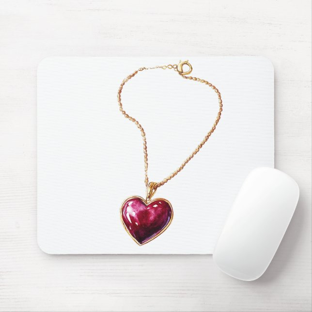Guld Red Heart Necklace Musmatta (Med mus)