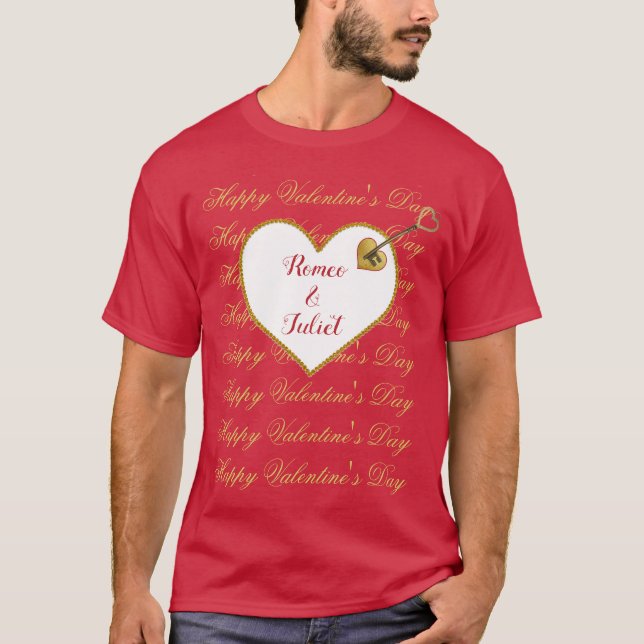 Guld Red Heart Romantik Cute Modern Valentines day T Shirt (Framsida)