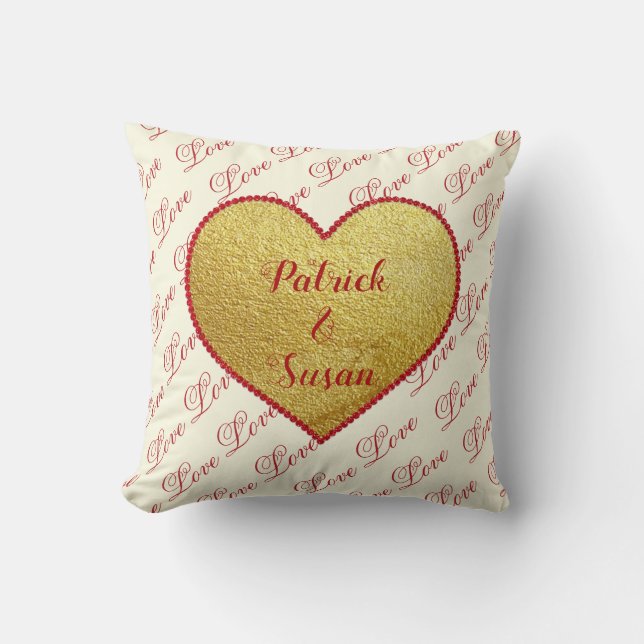 Guld Red Heart Typography Elegant Valentines day Kudde (Framsida)