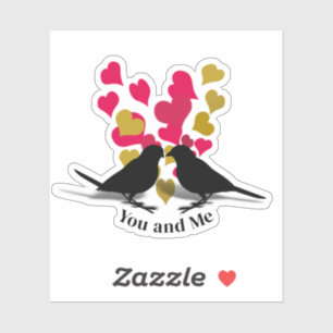 Guld Red Hearts Love birds Valentine Klistermärken