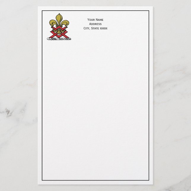 Guld Red Heraldic Vapensköld Fleur de Lis Emblem Brevpapper (Framsida)