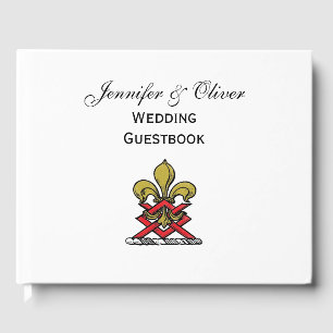 Guld Red Heraldic Vapensköld Fleur de Lis Emblem Gästböcker