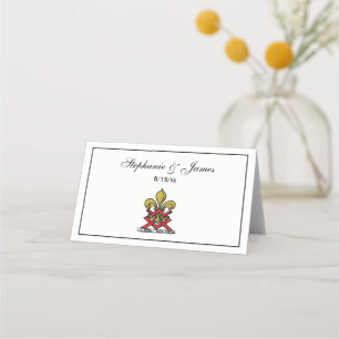 Guld Red Heraldic Vapensköld Fleur de Lis Emblem Placeringskort