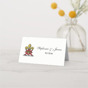 Guld Red Heraldic Vapensköld Fleur de Lis Emblem Placeringskort