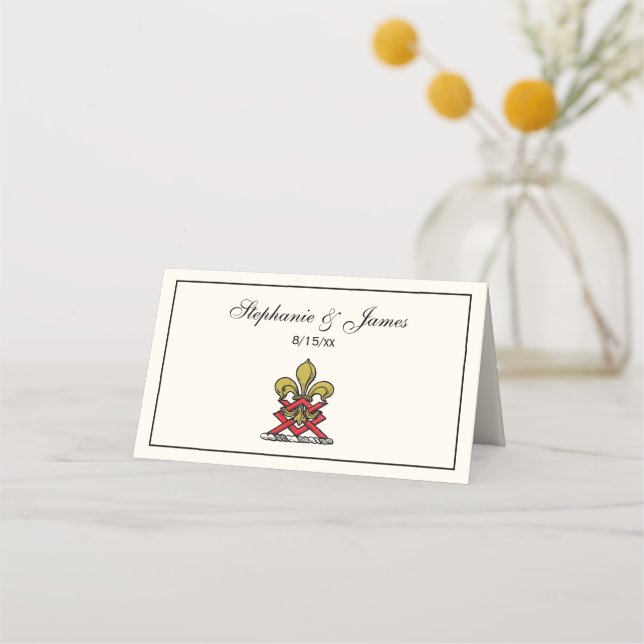 Guld Red Heraldic Vapensköld Fleur de Lis Emblem Placeringskort (Framsida)