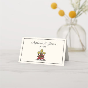 Guld Red Heraldic Vapensköld Fleur de Lis Emblem Placeringskort