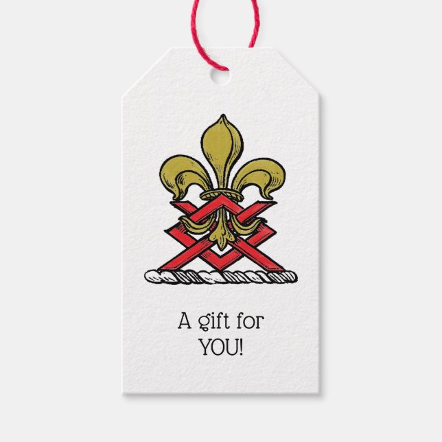 Guld Red Heraldic Vapensköld Fleur de Lis Emblem Presentetikett (Framsidan)